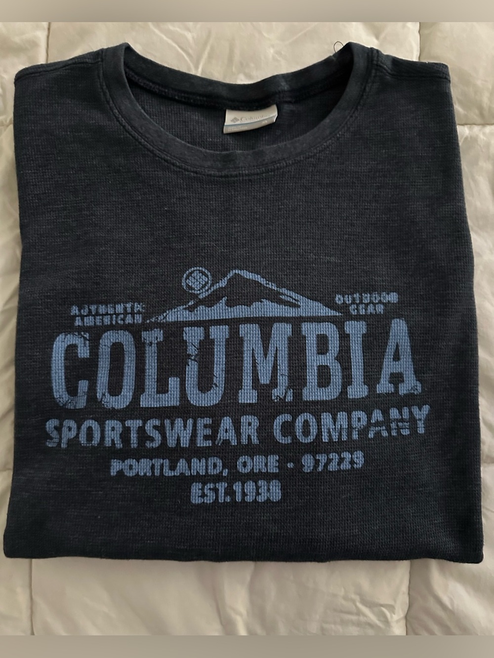 Columbia Sportswear Men’s Blue Graphic Thermal Waffle Knit Long Sleeve Shirt XL
